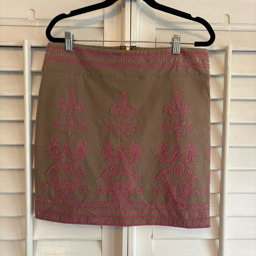 Basil Tan And Pink Beaded Mini‎ Skirt Size Medium